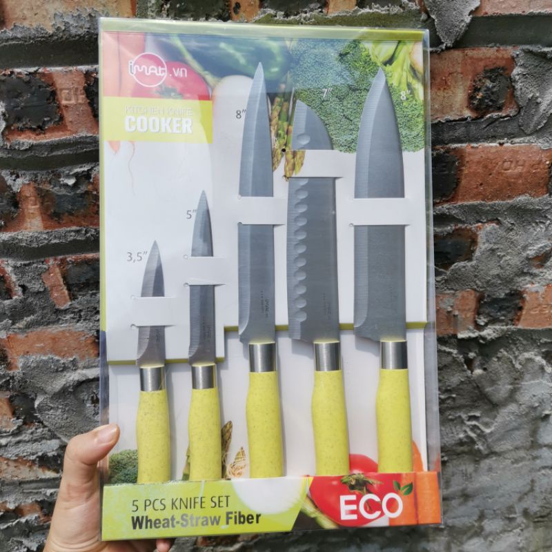 Bộ 5 dao Imat gồm dao tỉa, dao gọt đa năng, dao cắt lát, dao Santoku, dao đầu bếp lưỡi thép không gỉ chính hãng