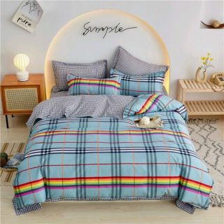 Cotton poly bộ chăn ga gối kẻ cầu vồng