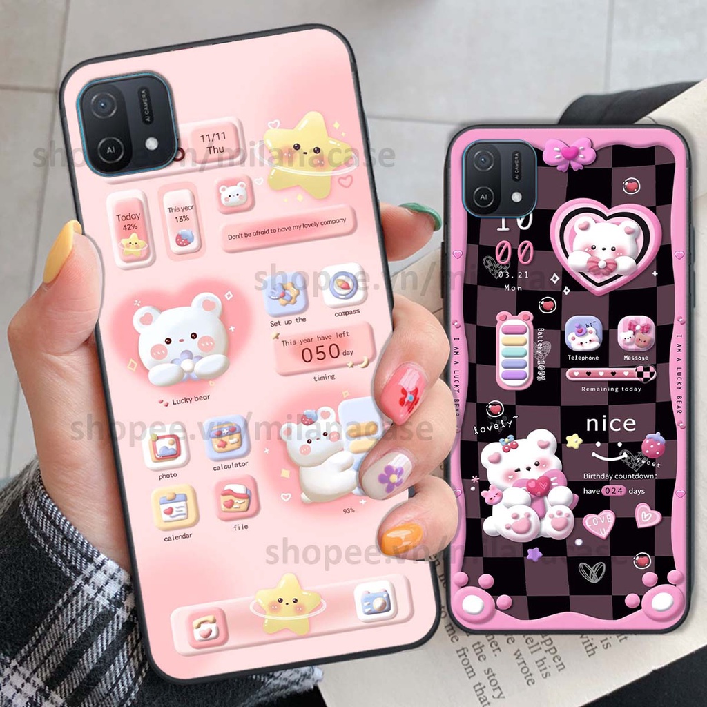 Ốp Oppo A16k hình đồng hồ icon gấu mèo cute cực dễ thương ngộ nghĩnh