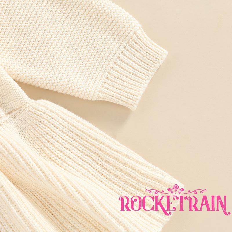 Áo Liền Quần Dệt Kim Tay Dài Cổ Tròn Màu Sắc Đơn Giản Cho Bé