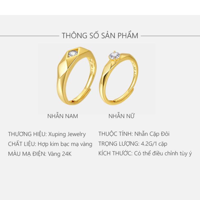 Nhẫn Cặp Đôi Mạ Vàng 24K, Đính Đá ECZ Trang Nhã, Phong Cách Hàn Quốc - XPNC01