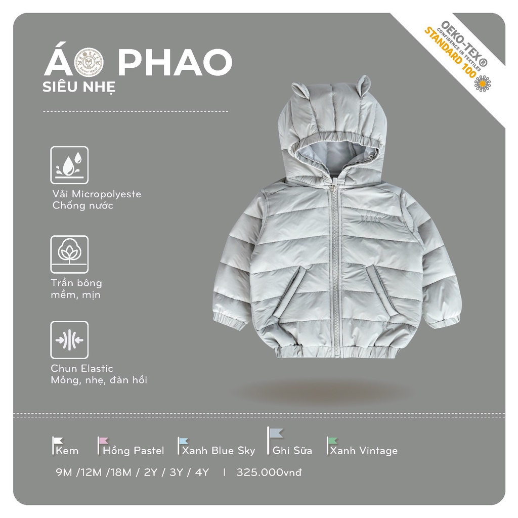 HRNEE Áo phao trần bông siêu nhẹ cho bé trai bé gái 9m đến 4y