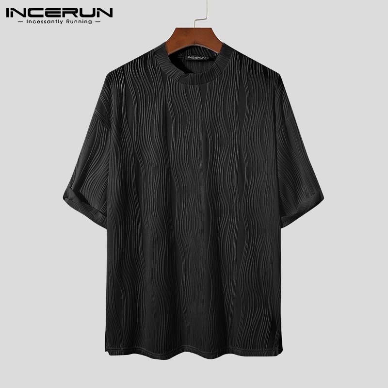 Áo thun INCERUN tay ngắn cổ tròn kiểu nhún nổi trẻ trung cho nam