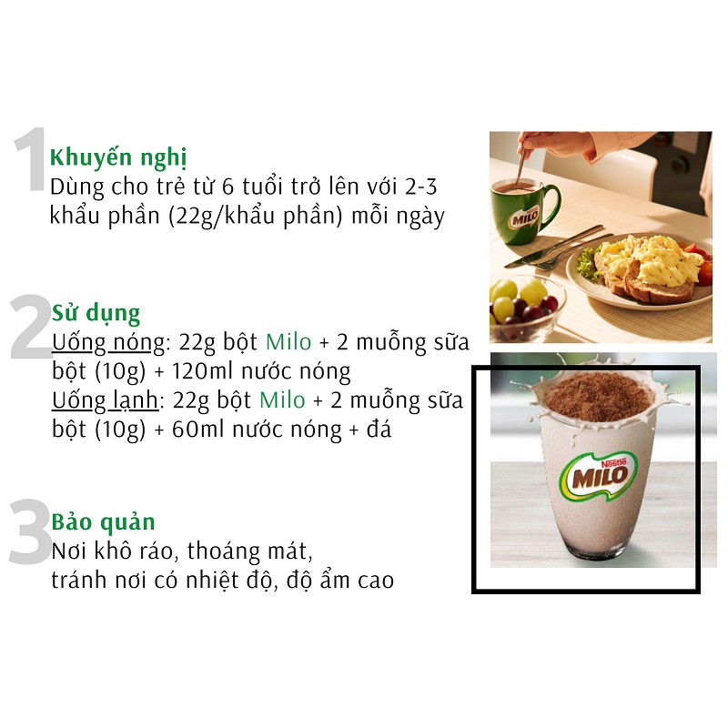 Sữa Milo bột 3 trong 1 dây 10 gói x 22g