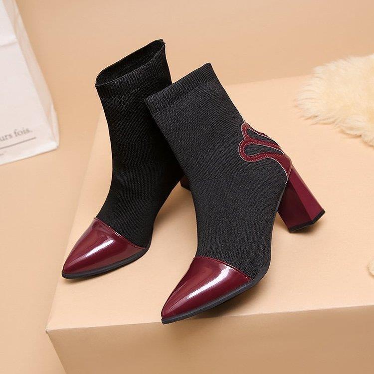 Giày bốt IELGY mũi nhọn dệt kim co giãn thời trang cho nữ