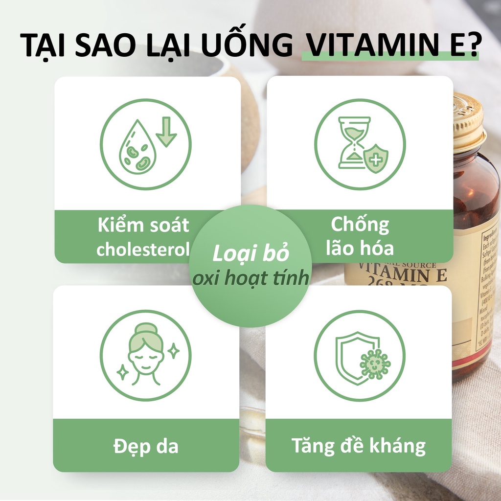 Viên Uống Solgar Vitamin E 400 IU - Bổ Sung Vtamin E, Hỗ Trợ Làm Đẹp Da, Ngăn Ngừa Lão Hóa [ 50 Viên] HSD: 06/2025