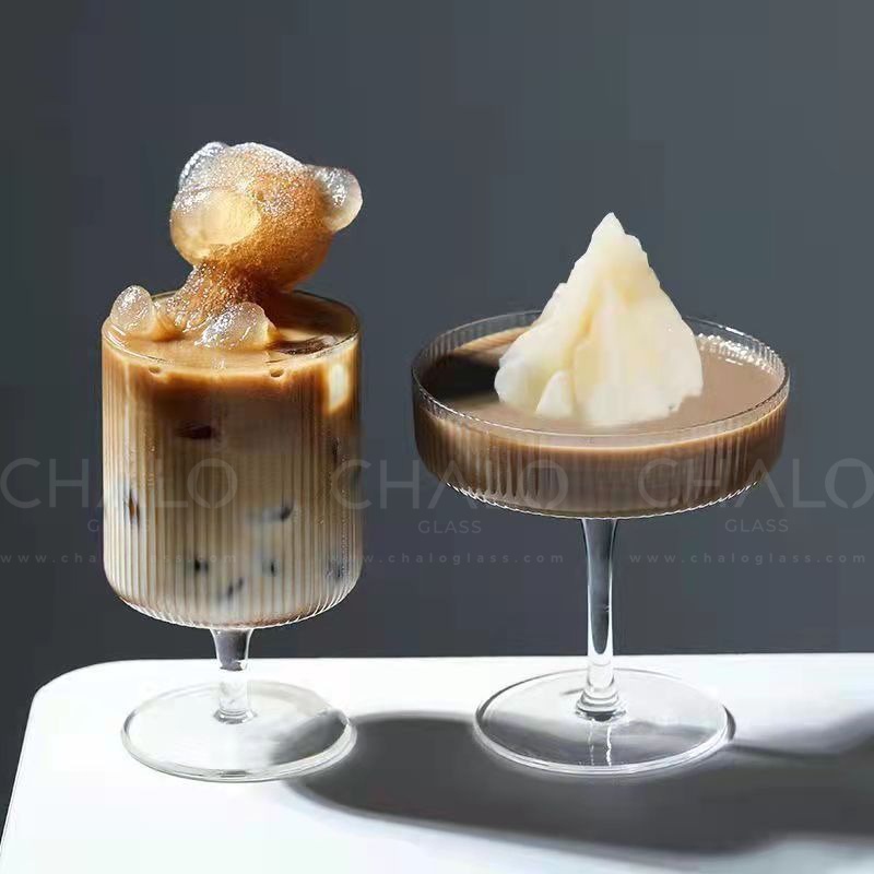 Ly thuỷ tinh Goblet đựng kem hoa văn sọc 325ml (Thủy tinh chịu nhiệt Borosilicat) - CS04