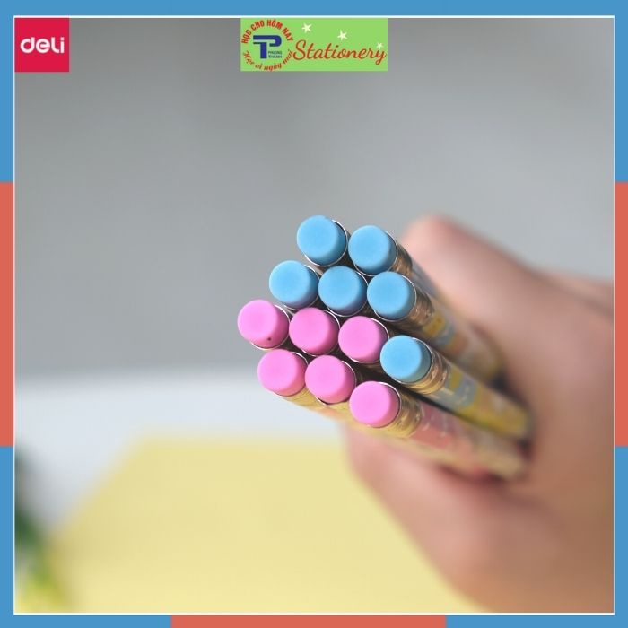 Bút chì 2B Deli - Viết chì hình hoạt hình Miyou - Màu xanh/ hồng- 12 chiếc/ hộp - C012