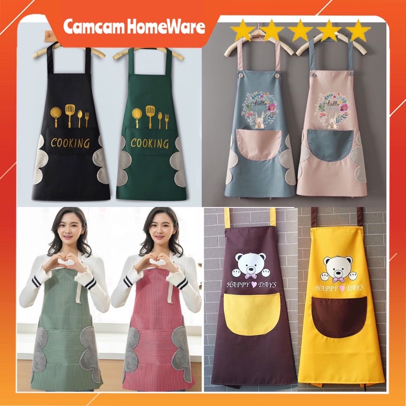 Tạp Dề Chống Thấm Nước Dầu Mỡ Camcam HomeWare Có Lau Tay Bên Sườn