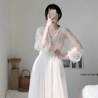 Đầm công chúa dáng dài tay bồng Ulzzang HQ kèm ảnh thật🌨👑