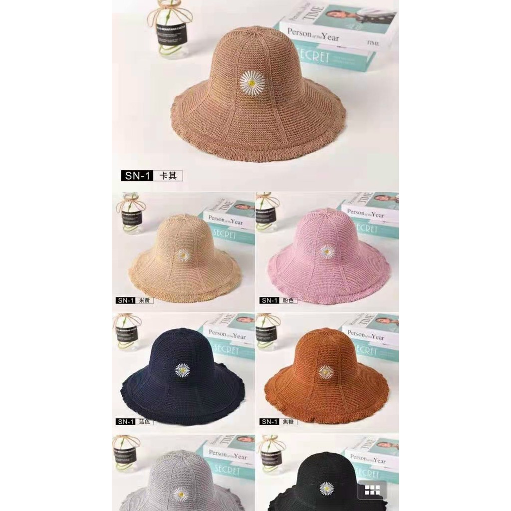 PVN28289 Mũ nón cói Hàn quốc hoa cúc xinh xắn đi biển che nắng T2 .