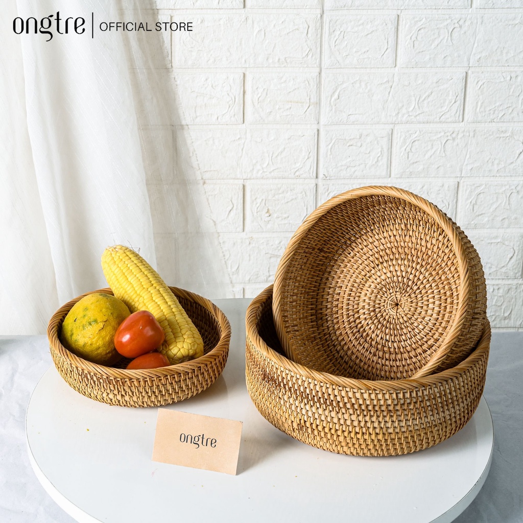 Khay mây Guột ONGTRE hình Tròn, Chữ Nhật đựng đồ ăn,trà bánh decor, chụp ảnh (nhiều Size)