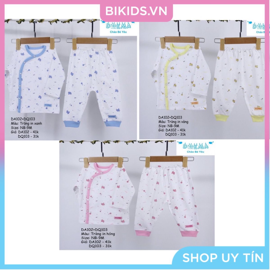 Dokma - Bộ sơ sinh cài lệch hình bình sữa NB-6m DA102, DQ103