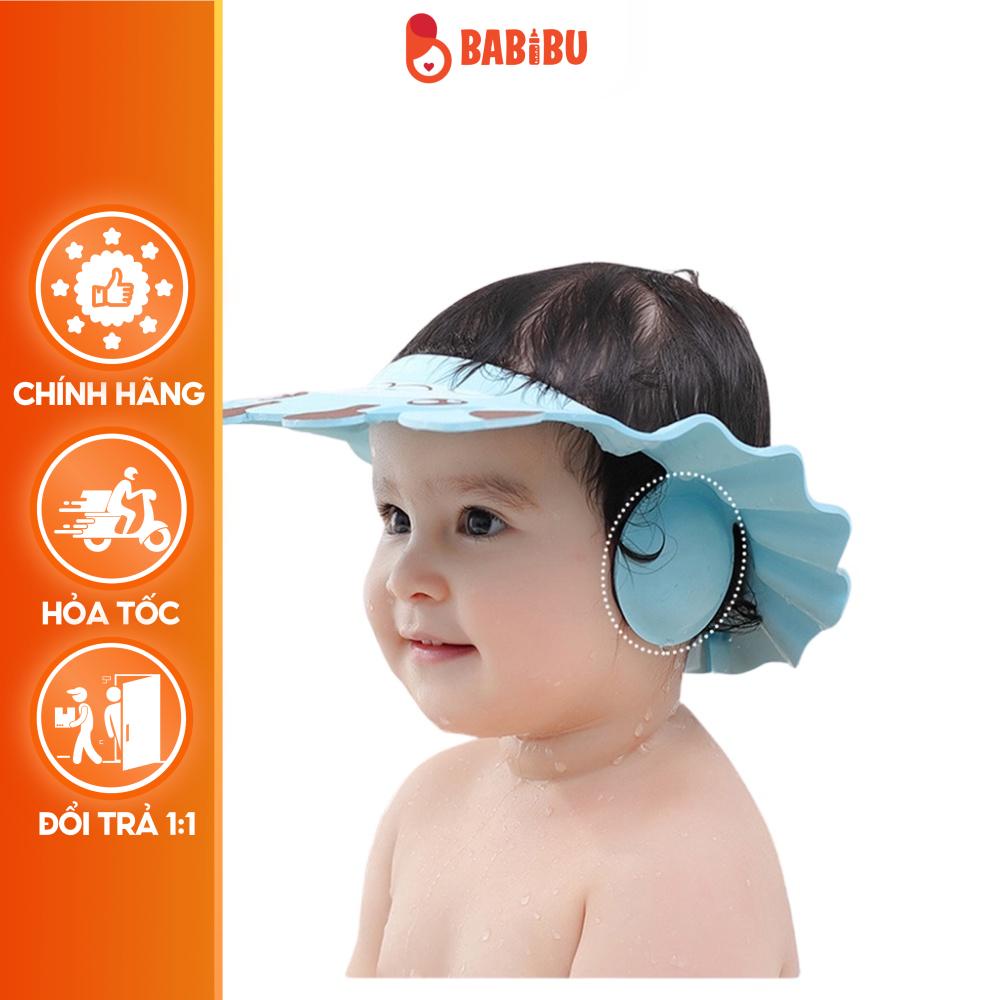Mũ gội đầu chắn nước bảo vệ tai cho bé 0 - 6 tuổi, có thể điều chỉnh vòng đầu Babibu