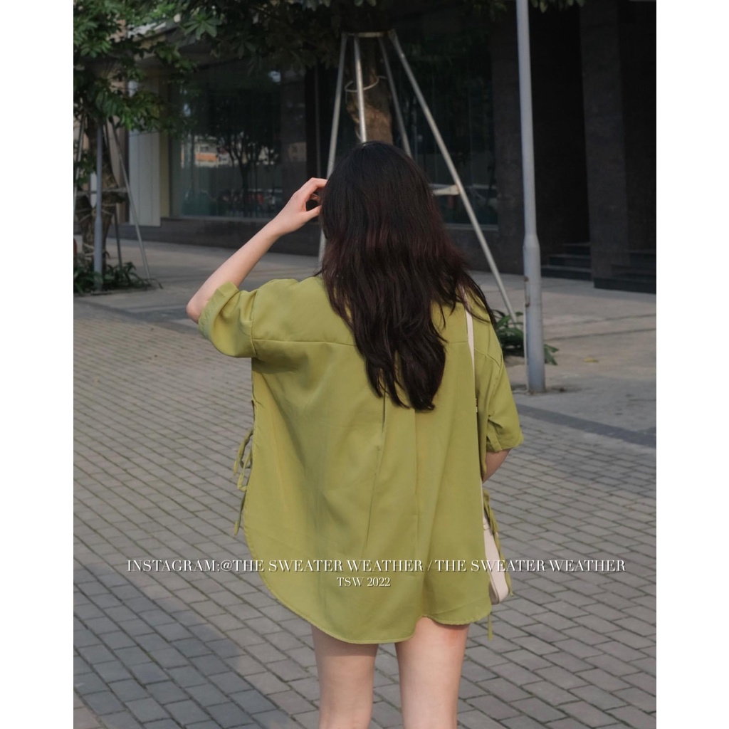 Áo babydoll nữ tay ngắn buộc nơ A865 mẫu áo sơ mi nữ form rộng xẻ tà 2 bên thắt nơ siêu xinh freesize mẫu mới - CHAKOVET