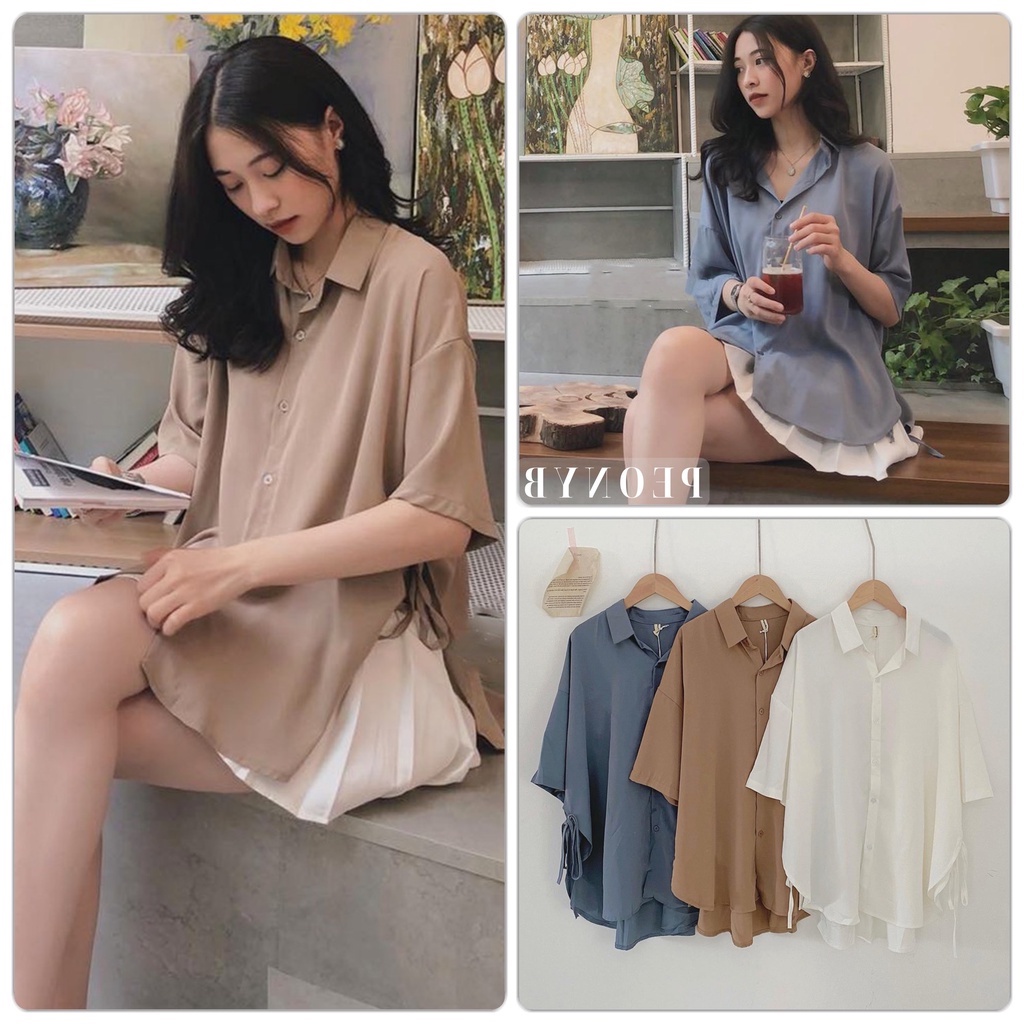 Áo Sơ Mi Vạt Bầu Buộc Dây Nữ 🌸FREESHIP🌸Thun kiểu form rộng tay lỡ 3158 học sinh hàn quốc cá tính Ulzzang