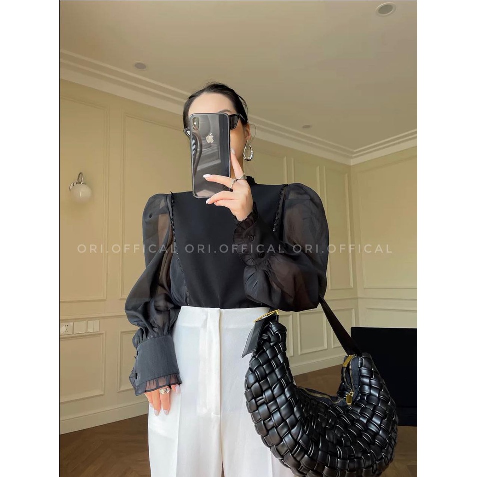 ÁO SƠ MI CHẤT TƠ MIX VOAN MỀM 2 MÀU ĐEN TRẮNG