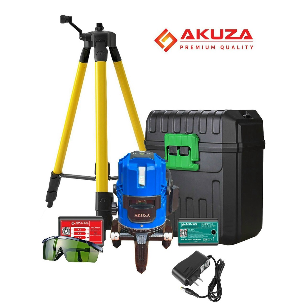 [ CHÍNH HÃNG] MÁY LAZE CÂN BẰNG BẮN CỐT 5 TIA XANH AKUZA CAO CẤP+2 PIN