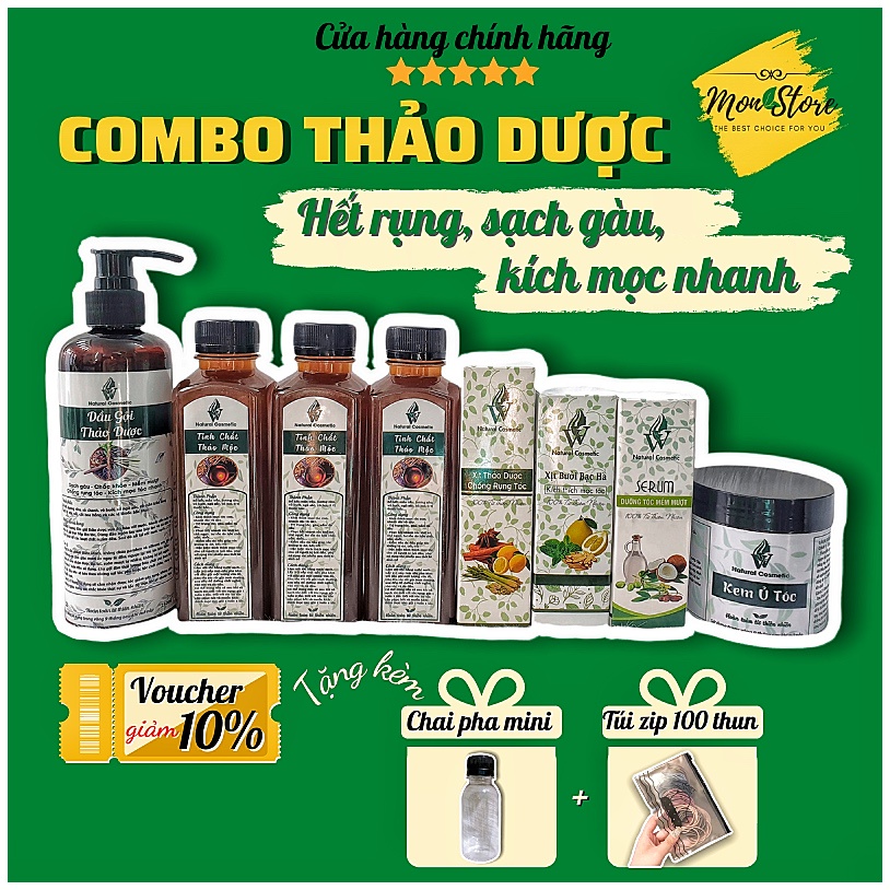 [Tặng kèm chai pha + thun cột tóc] COMBO kích thích mọc tóc, ngăn rụng, giảm gàu nấm ngứa, phục hồi tóc chuyên sâu