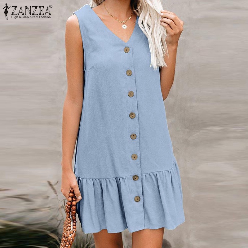 Đầm ZANZEA không tay cổ chữ V thời trang quyến rũ