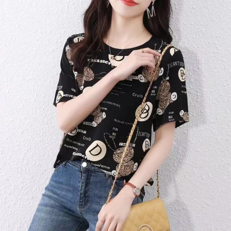 Áo thun ngắn tay in chữ plus size cho phụ nữ trung niên