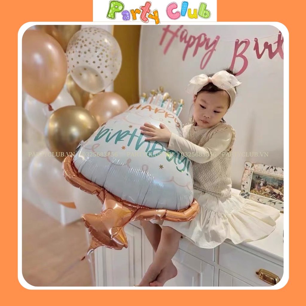 Bóng bánh kem Happy Birth Day màu trắng vintage trang trí sinh nhật