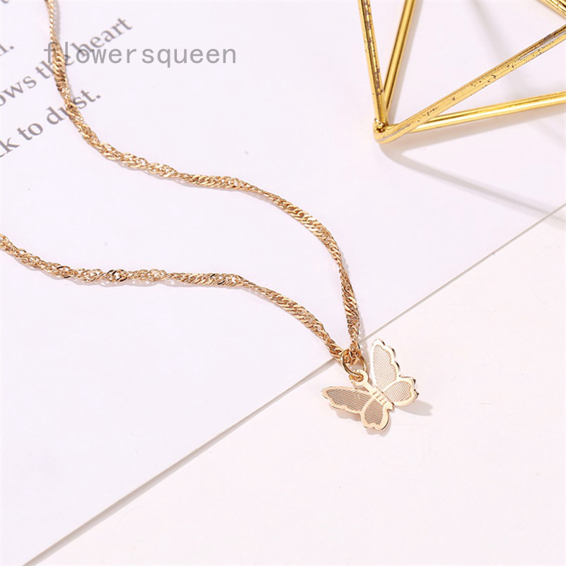 flowersqueen Dây chuyền thép không gỉ mặt hình bướm dễ thương thời trang dành cho nữ