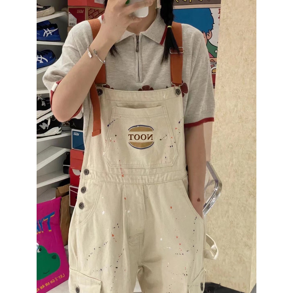 Quần Yếm Họa Tiết Vẩy Sơn Hai Màu Phong Cách Bụi Bặm Đường Phố Năm 2022