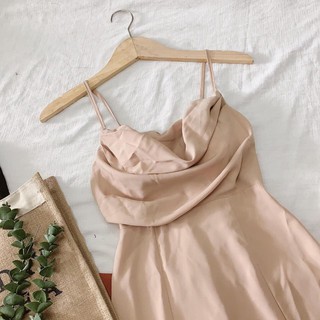 ĐẦM NUDE 2 DÂY CỔ ĐỔ XẺ TÀ