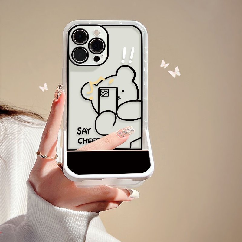 Ốp Điện Thoại Trong Suốt Khung Vuông In Hình Gấu Hoạt Hình Dễ Thương Chống Sốc Cho IPhone 13 12 11 Pro Max X XS XR 6 7 8 Plus