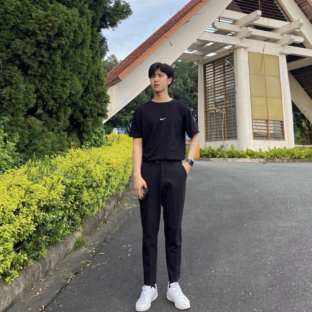 Quần vải line đen, quần tây nam Hàn Quốc dáng slimfit