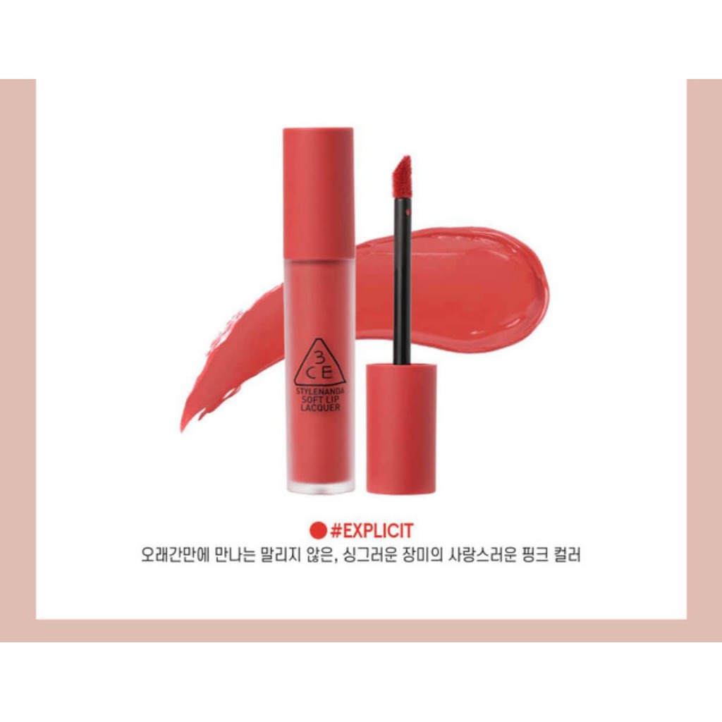 (CÓ BILL) Son Kem 3CE Màu Mới Soft Lip Lacquer