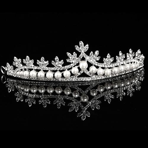 Vương Miện Cài Tóc Đính Đá Ngọc Trai Giả Cho Cô Dâu