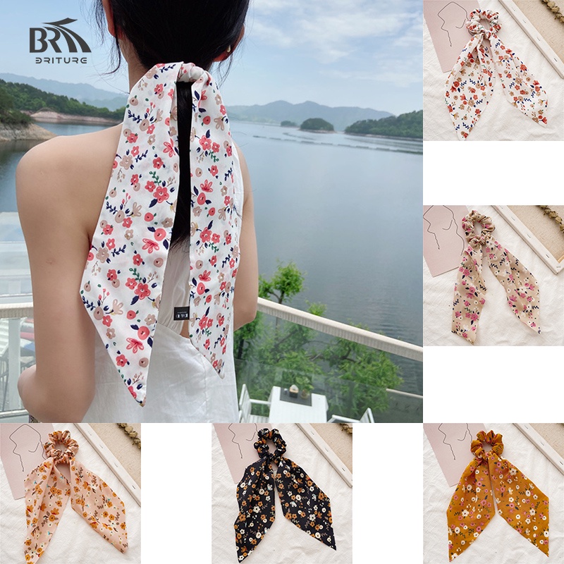 Dây Cột Tóc Bản Lớn In Họa Tiết Hoa Tươi Mới Cho Nữ