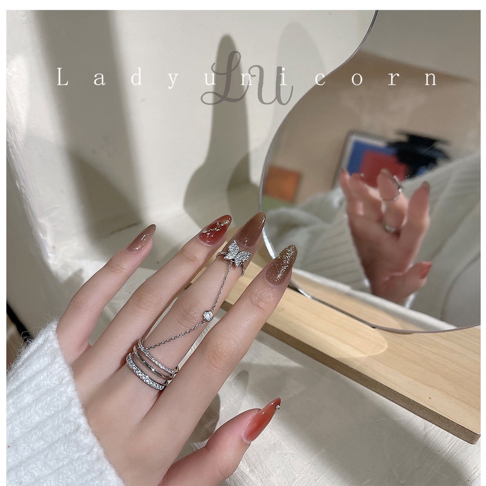 Nhẫn Một Mảnh Đính Đá zircon Tua Rua Hình Bướm Phong Cách Âu Mỹ Cho Nữ