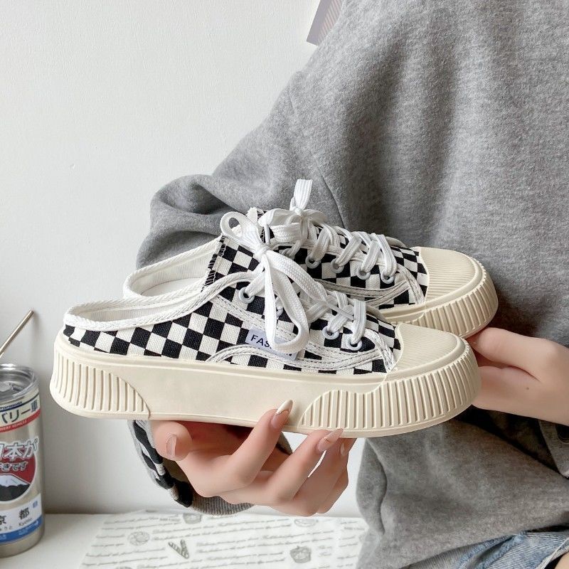 Giày Vải Canvas Đế Dày Nửa Ngón Màu Đen Thời Trang Xuân Hè Dễ Phối Đồ