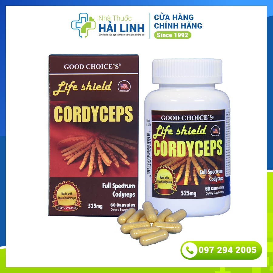 Viên uống Đông trùng hạ thảo Cordyceps LifeShield⚡Nhập khẩu Mỹ⚡Hộp 60 viên Giúp bồi bổ cơ thể và chống lão hóa