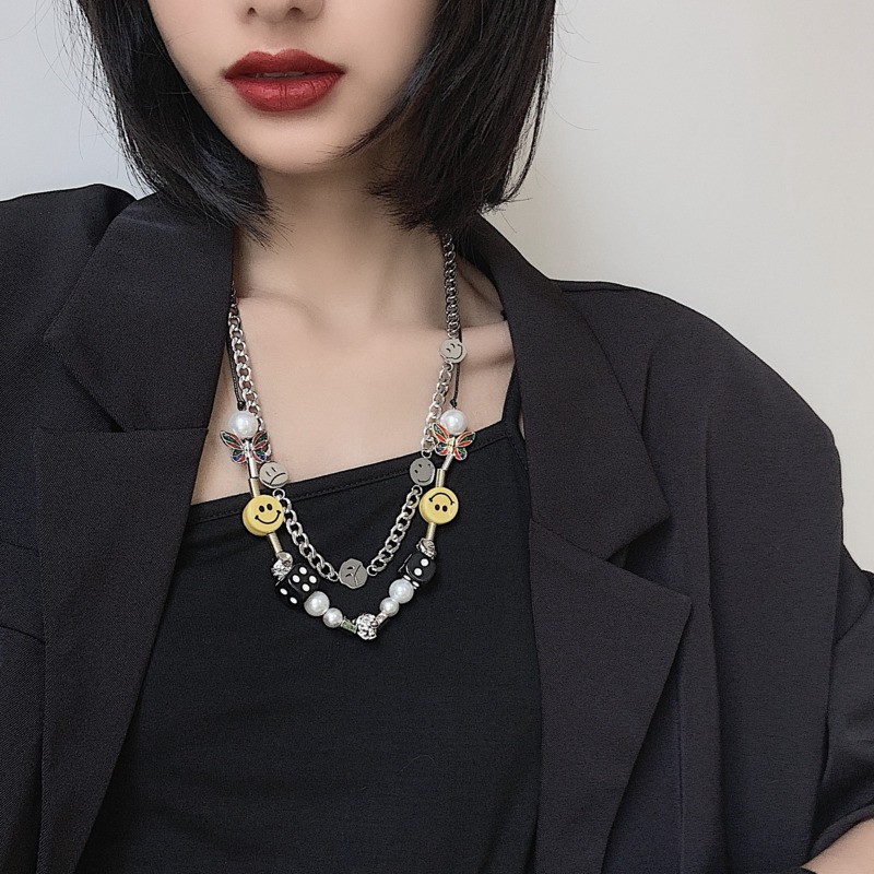 Dây chuyền mặt đầu lâu xúc xắc mặt cười ngọc trai nhân tạo bướm thời trang hip hop dành cho cả nam và nữ 23157