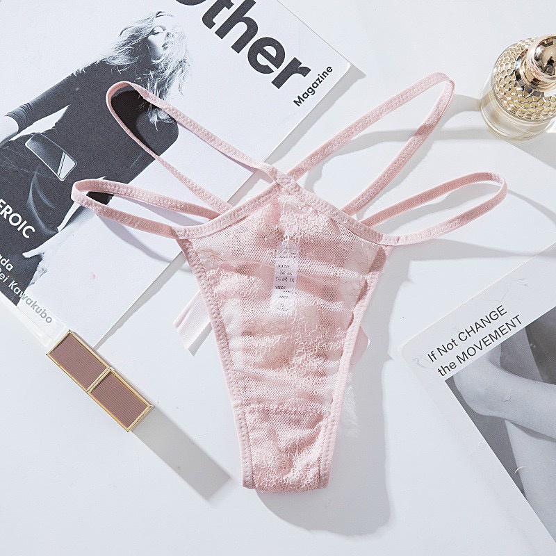 Quần Lót Nữ Lọt Khe Sexy - Quần Lót Ren lọt khe thiết kế dây đan chéo đính nơ sau gợi cảm sexy mã C801