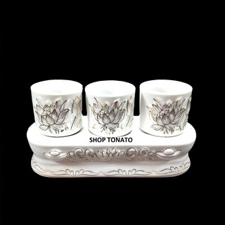 CHUNG BỘ 3 LY THỜ CÚNG 385 THẲNG BẠCH NGỌC CH CAO 7.8CM