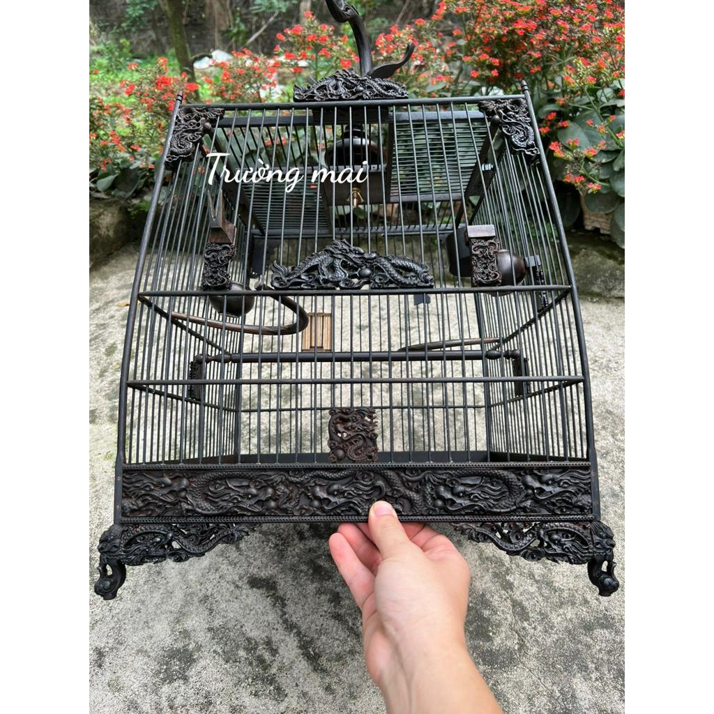Lồng chim chào mào thái đấu, vuông đấu gỗ mun đuôi công nan hắc đủ phụ kiện