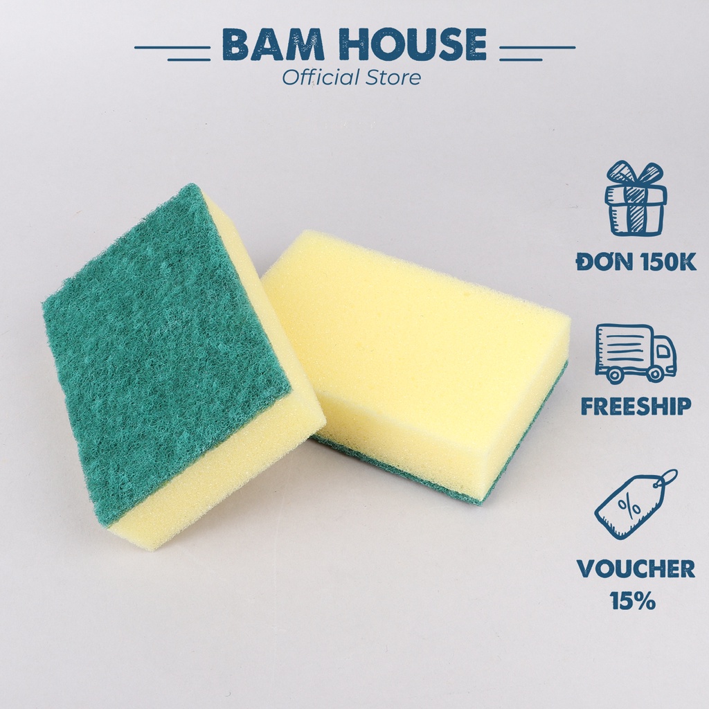 Combo 2 Cước rửa chén 2 lớp Bam House có mút tạo bọt chuyên rửa chén bát cao cấp MRC03