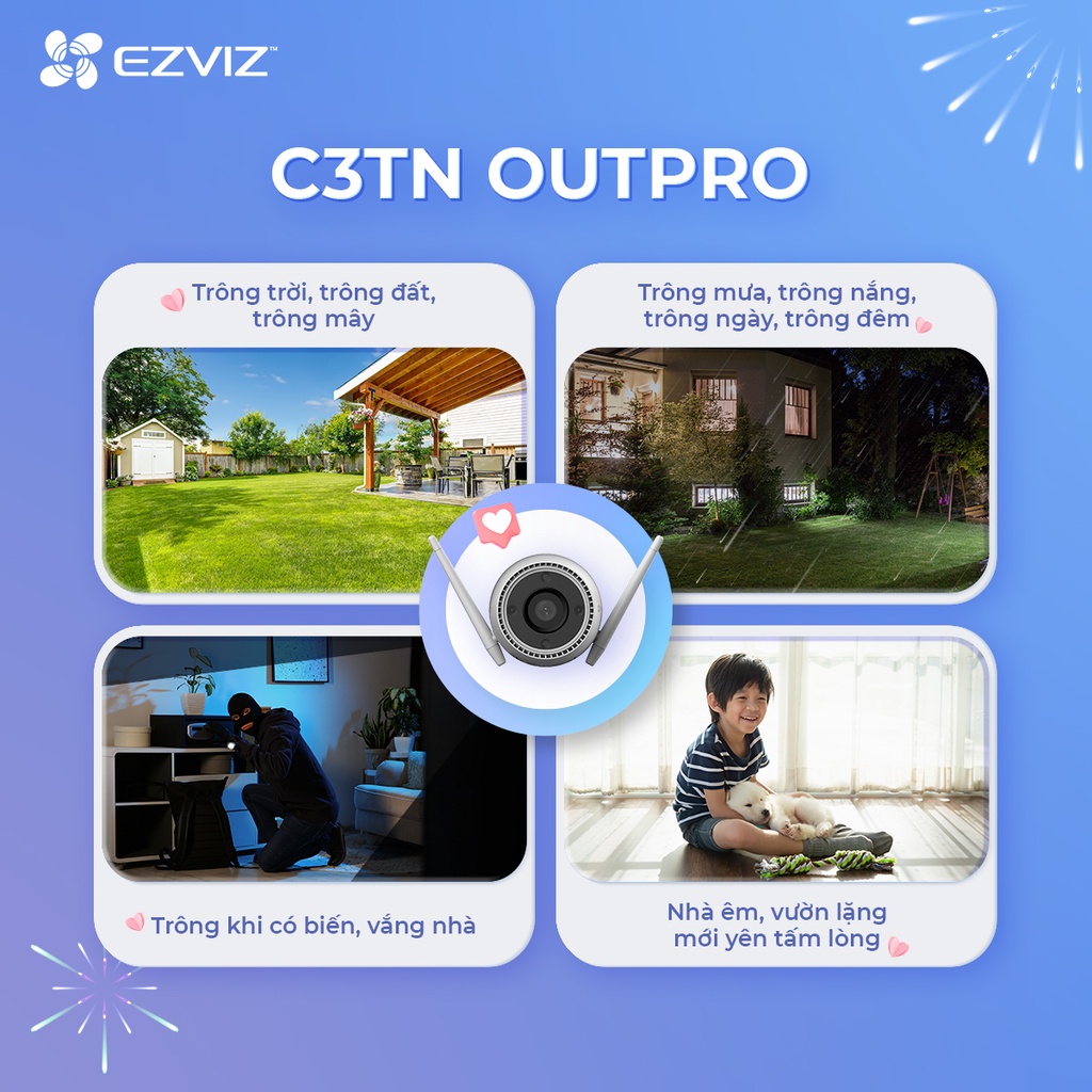 Camera Ezviz C3TN 3M, có màu ban đêm, wifi ngoài trời không dây đàm thoại 2 chiều.