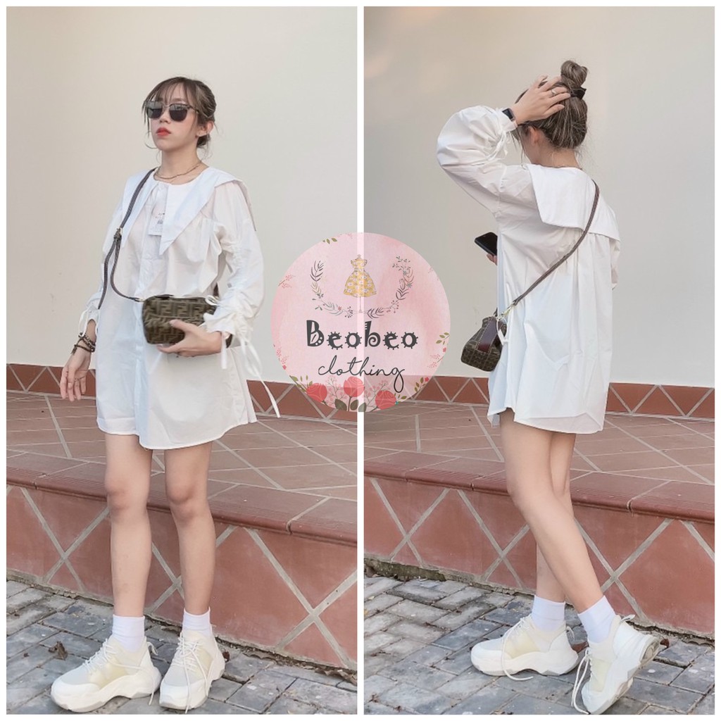 Áo sơ mi oversize cổ thuỷ thủ rút dây tay phồng ulzzang