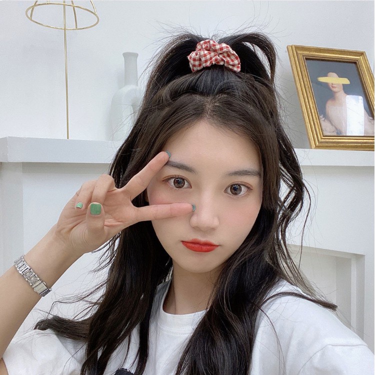 Dây buộc tóc, cột tóc vải scrunchies caro cao cấp, kiểu dáng dễ thương, phong cách Hàn Quốc