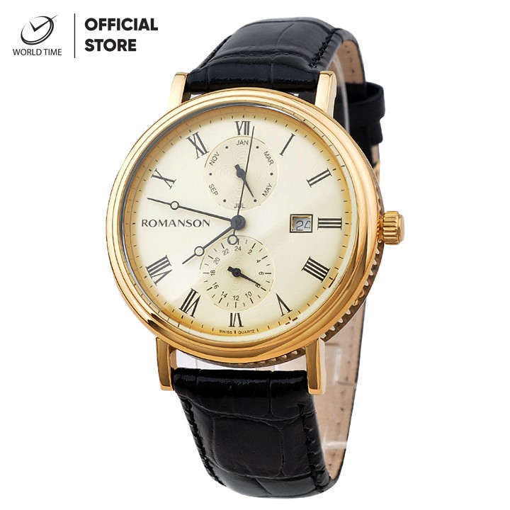 Đồng hồ nam dây da Romanson TL1276BMGGD, chính hãng full box, chống nước, quartz