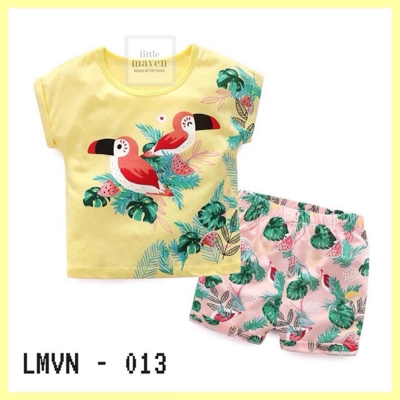 Bộ cộc tay Little maven cho bé gái size từ 12-24 cân