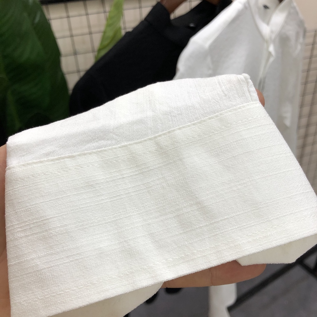Áo Sơ Mi Nam Dài Tay Đũi Hàn Cổ Tàu trắng ,đen hàng vải Đũi Xước Mỹ cao cấp ôm dáng thời trang trẻ
