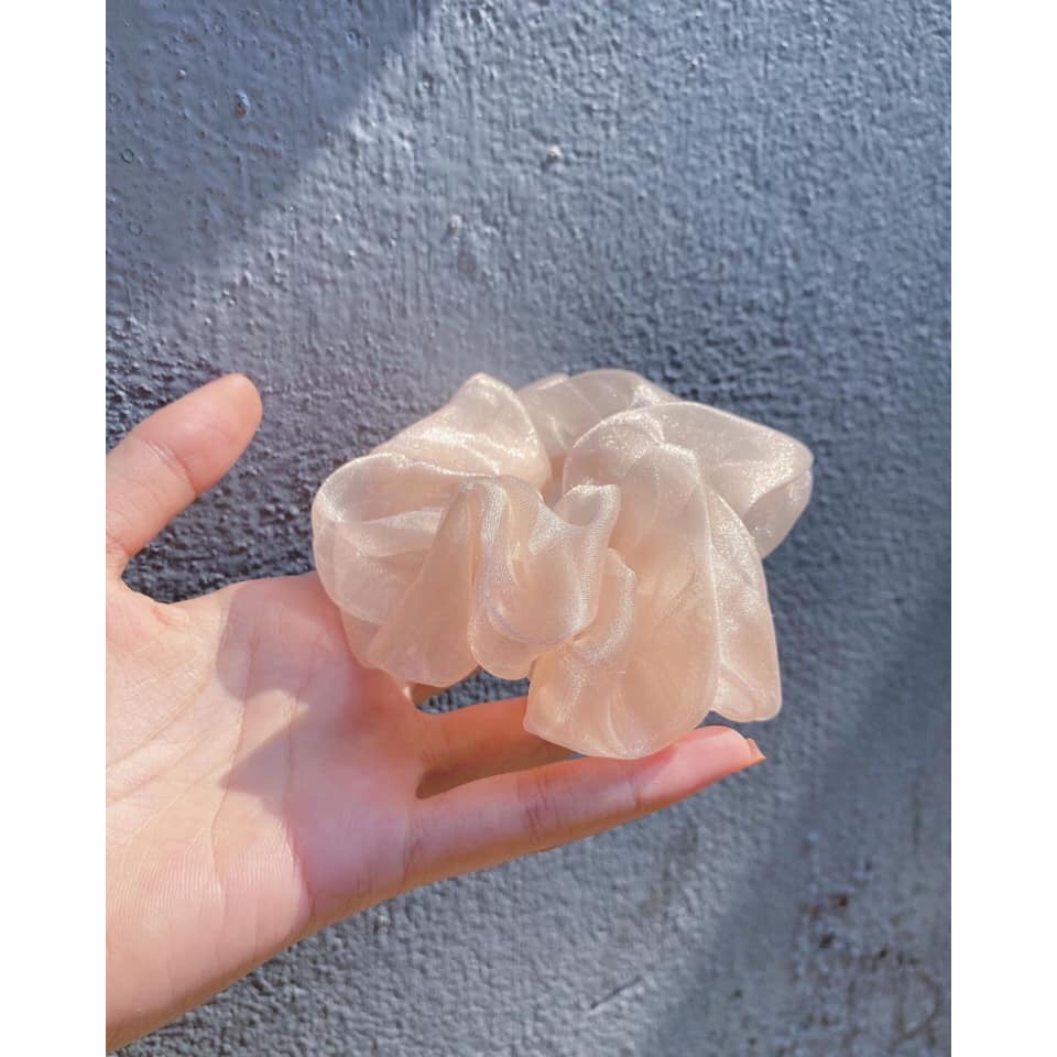 Dây cột tóc srunchies voan Hồng