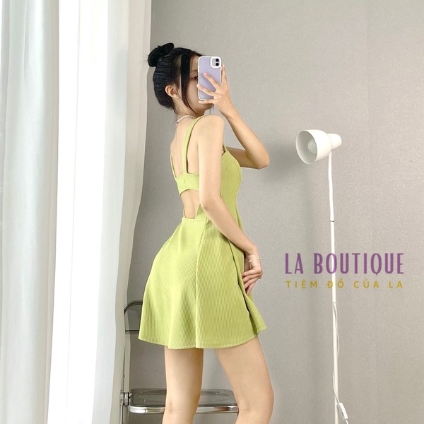 Đầm 2 Dây Bản To Dáng Xòe Hở Lưng Hack Dáng Trẻ Trung La Boutique